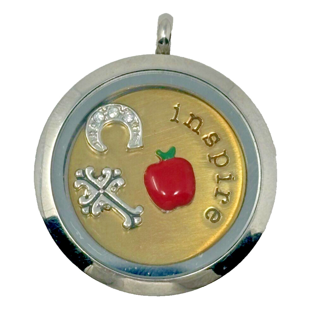 Origami Owl INSPIRE Floating Charm Memory Locket ONLY Silver Tone Apple Cross "C